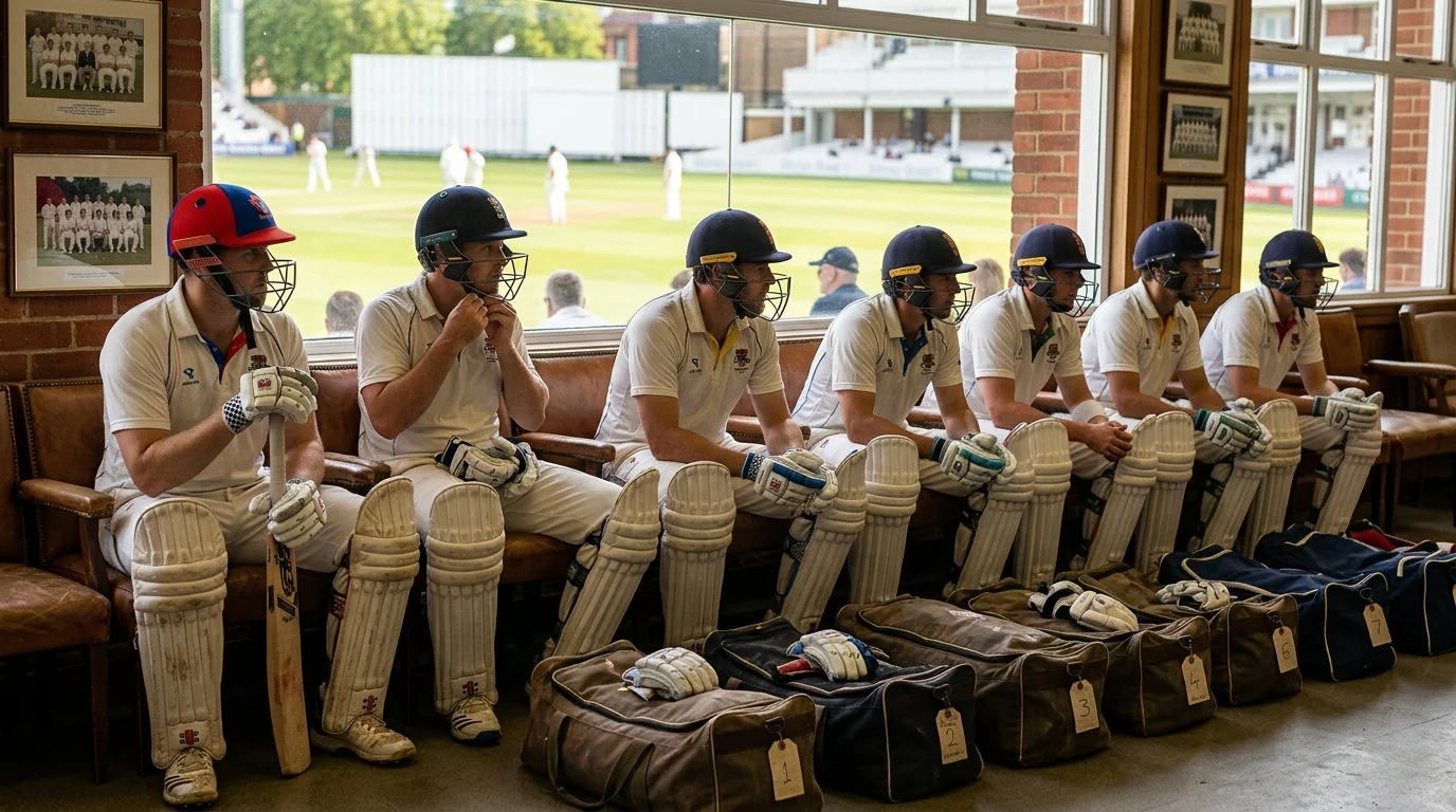 Schlagleute warten in der Batting Order auf ihren Einsatz beim Cricket