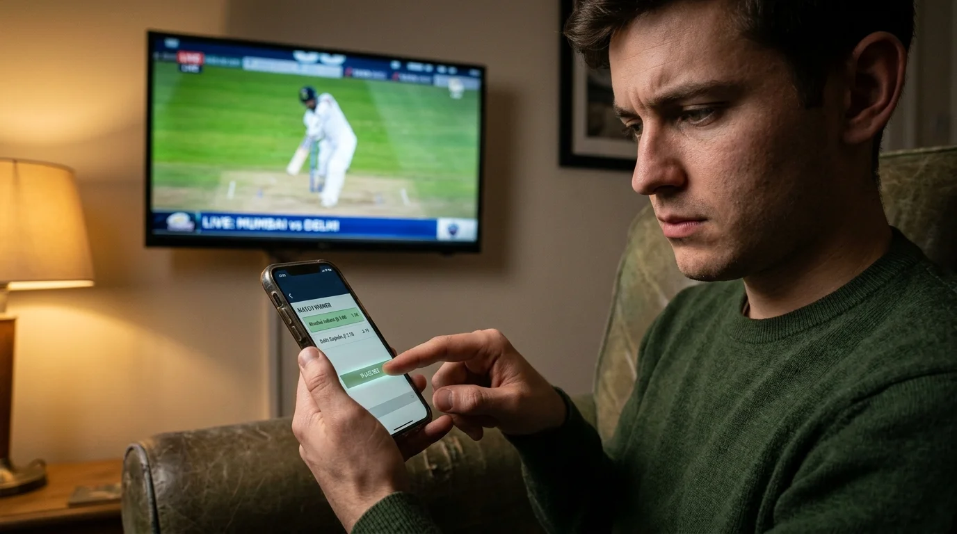 Anfänger platziert vorsichtig eine kleine erste Cricketwette am Handy