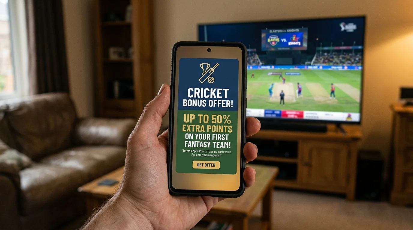 Smartphone zeigt ein Bonusangebot eines Cricket-Wettanbieters