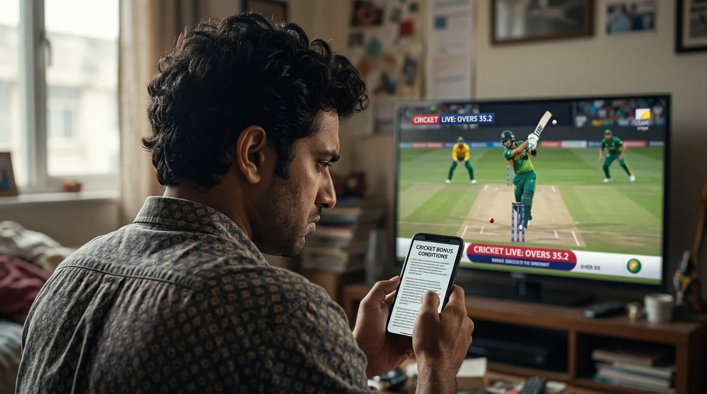 Nachdenkliche Person erkennt die Fallen eines Cricket-Wettbonus