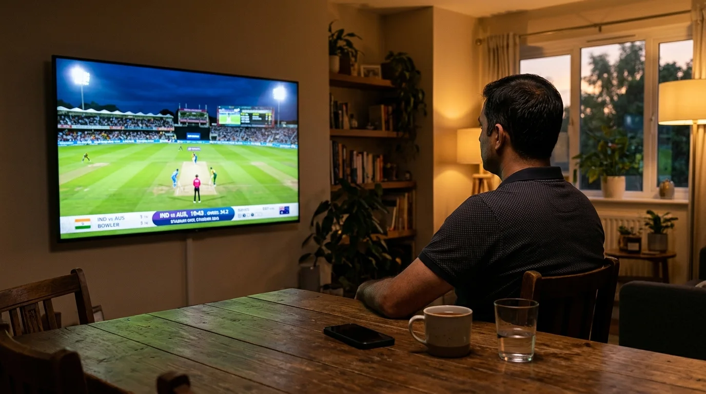 Person bewahrt Ruhe und Disziplin während einer hektischen Live-Cricket-Phase