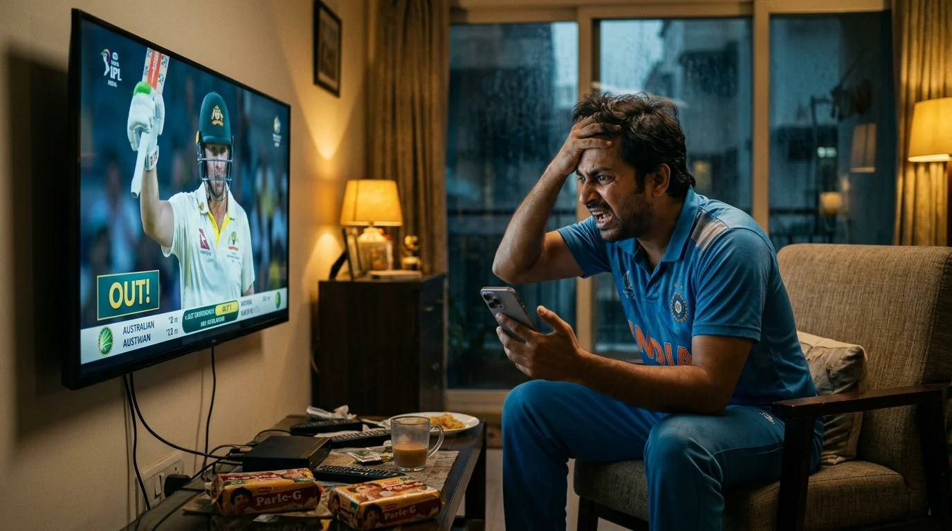 Frustrierter Wetter reagiert emotional auf einen Spielverlauf beim Cricket