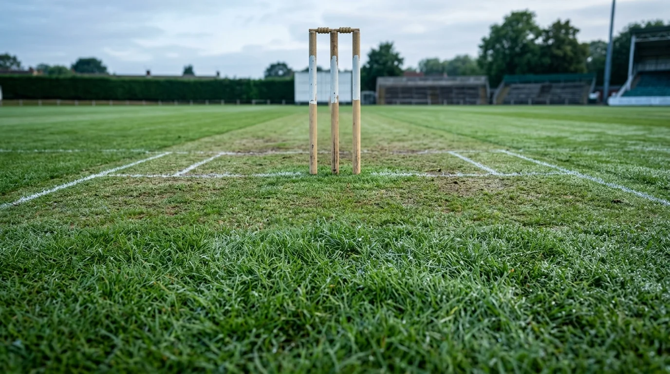 Grasreicher Green-Top-Cricket-Pitch, der Pace-Bowlern entgegenkommt
