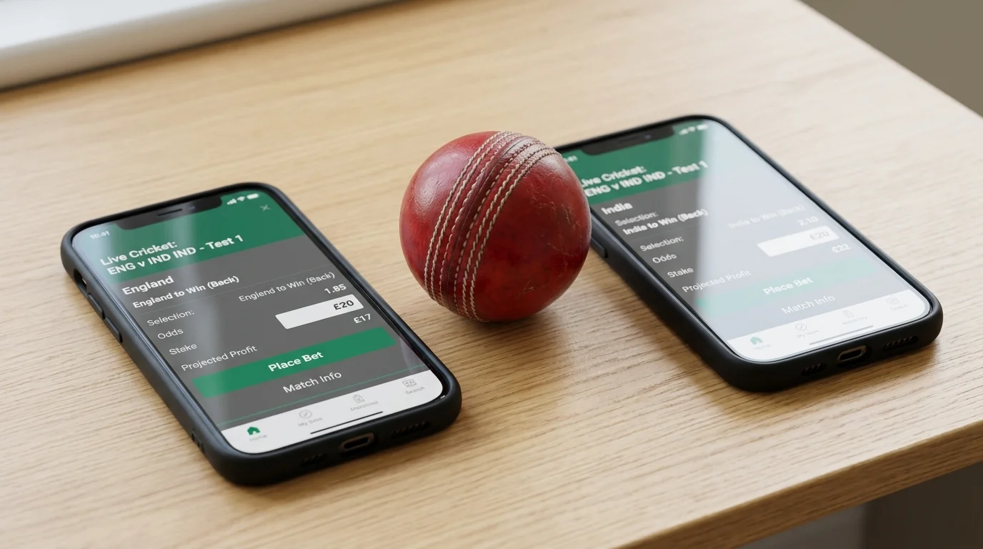 Darstellung zweier gegenläufiger Wettpositionen auf ein Cricketspiel