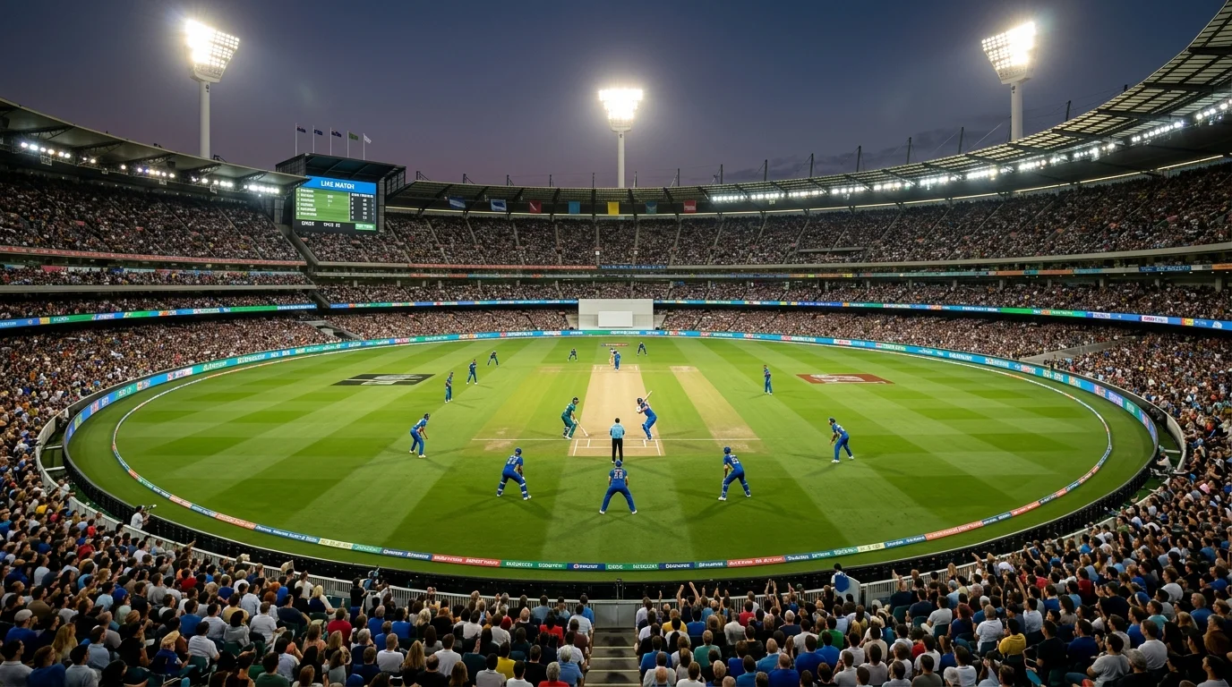 Grosses Cricketstadion während eines internationalen ICC-Turniers mit vollen Rängen