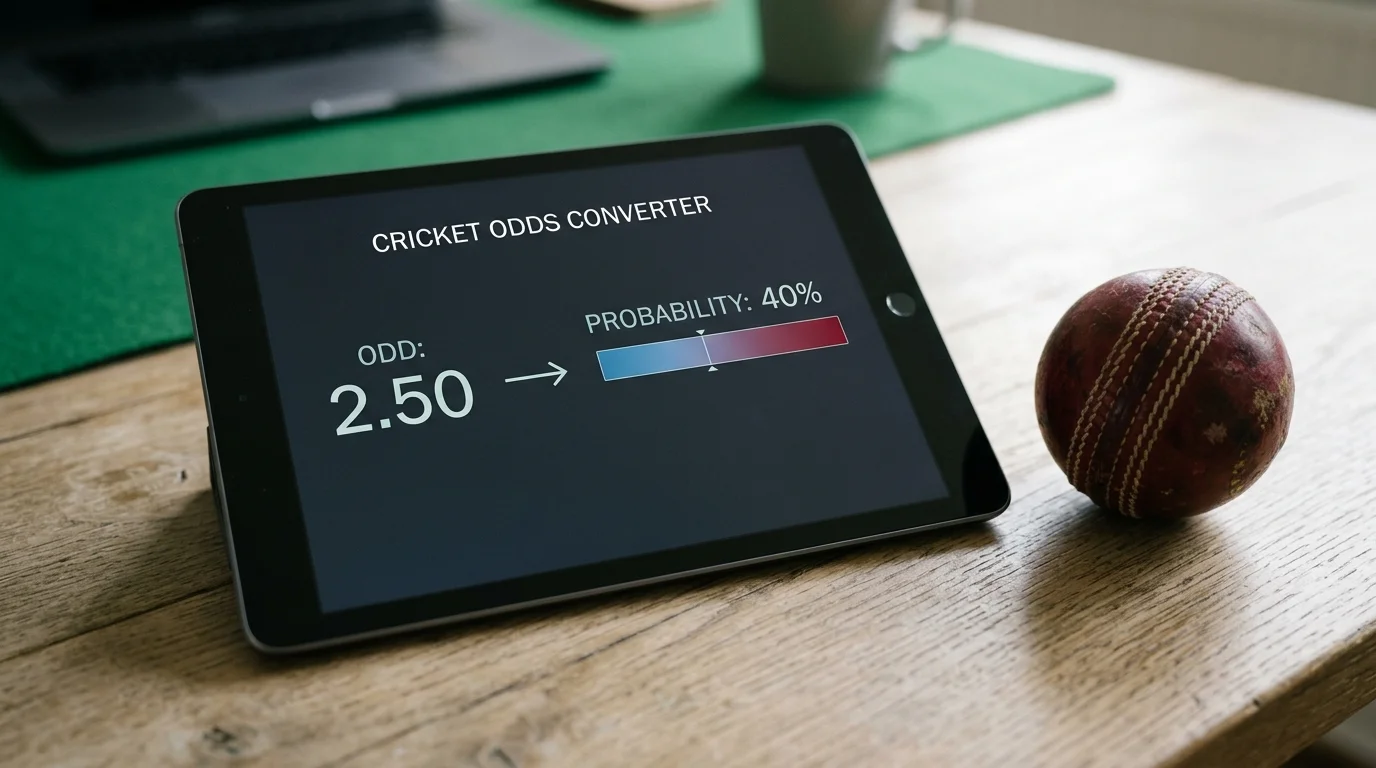 Tablet zeigt eine einfache Umrechnung von Cricket-Quote in Wahrscheinlichkeit