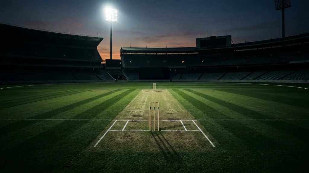 Ernste Cricket-Spielsituation als Sinnbild für Integrität und Schutz vor Manipulation