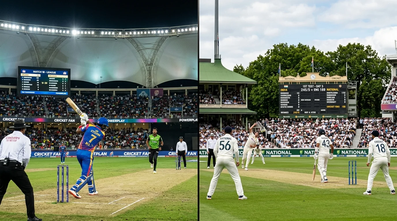 Gegenüberstellung von Franchise-Liga und Nationalmannschaft im Cricket