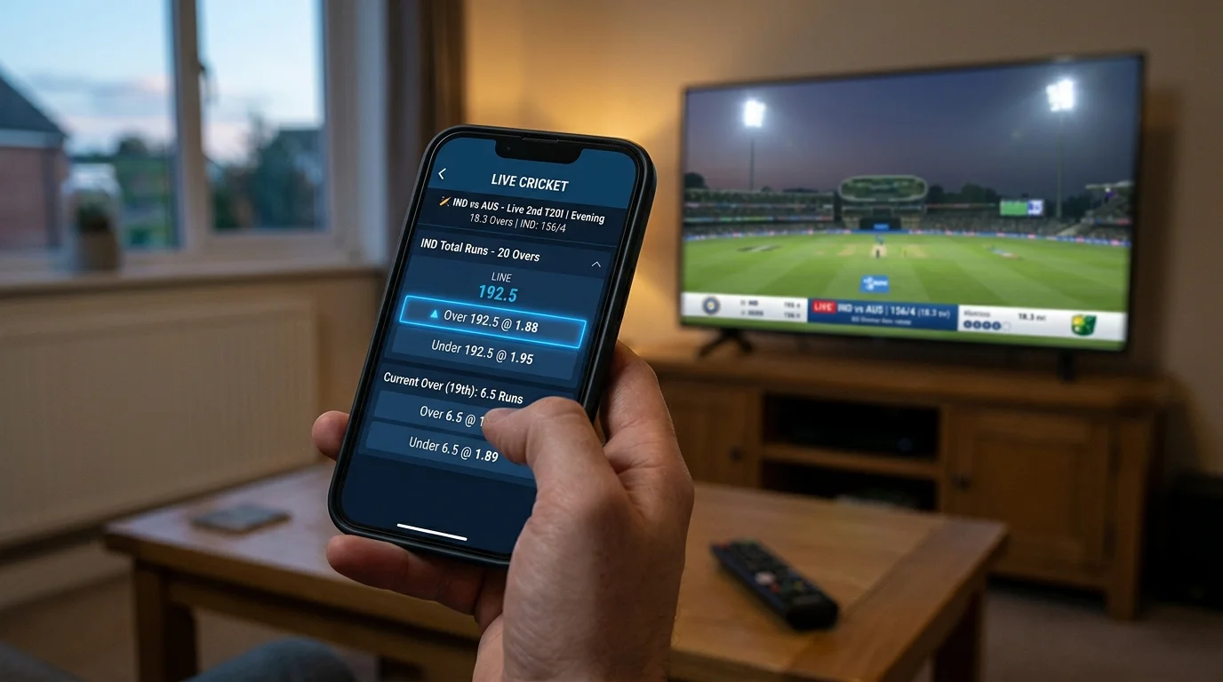 Live angepasste Runs-Linie auf dem Smartphone während eines Cricketspiels