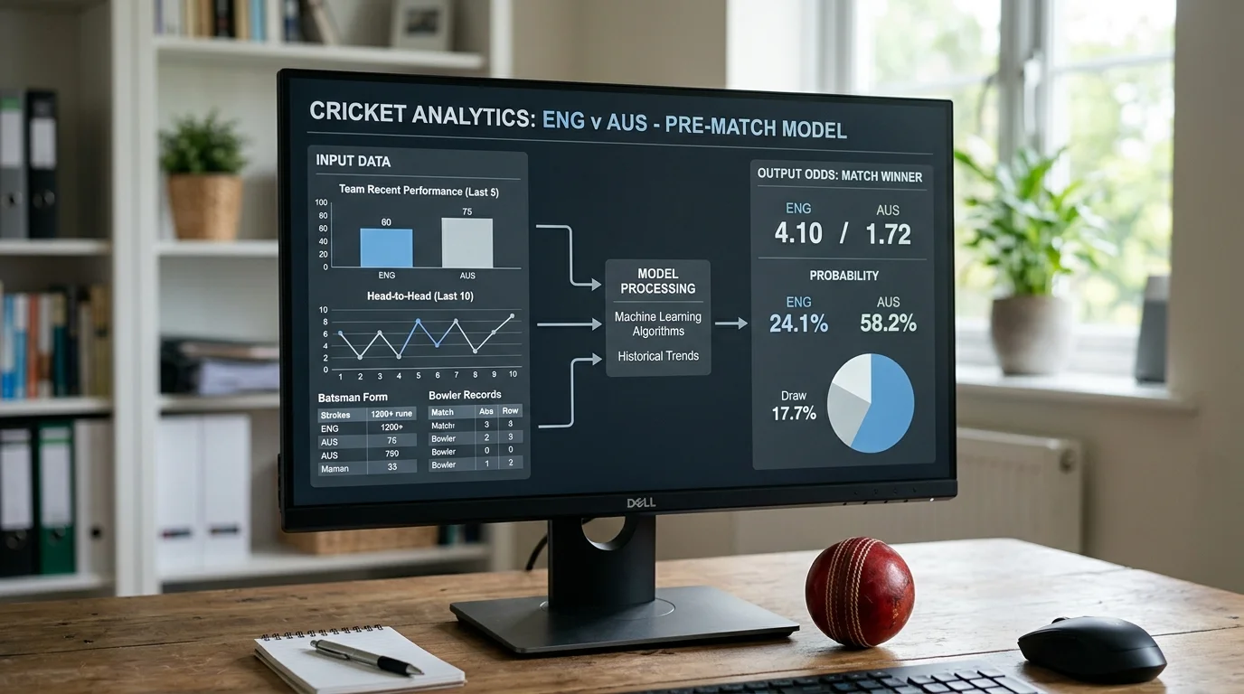 Bildschirm mit Cricket-Statistikmodell zur Bildung von Live-Quoten