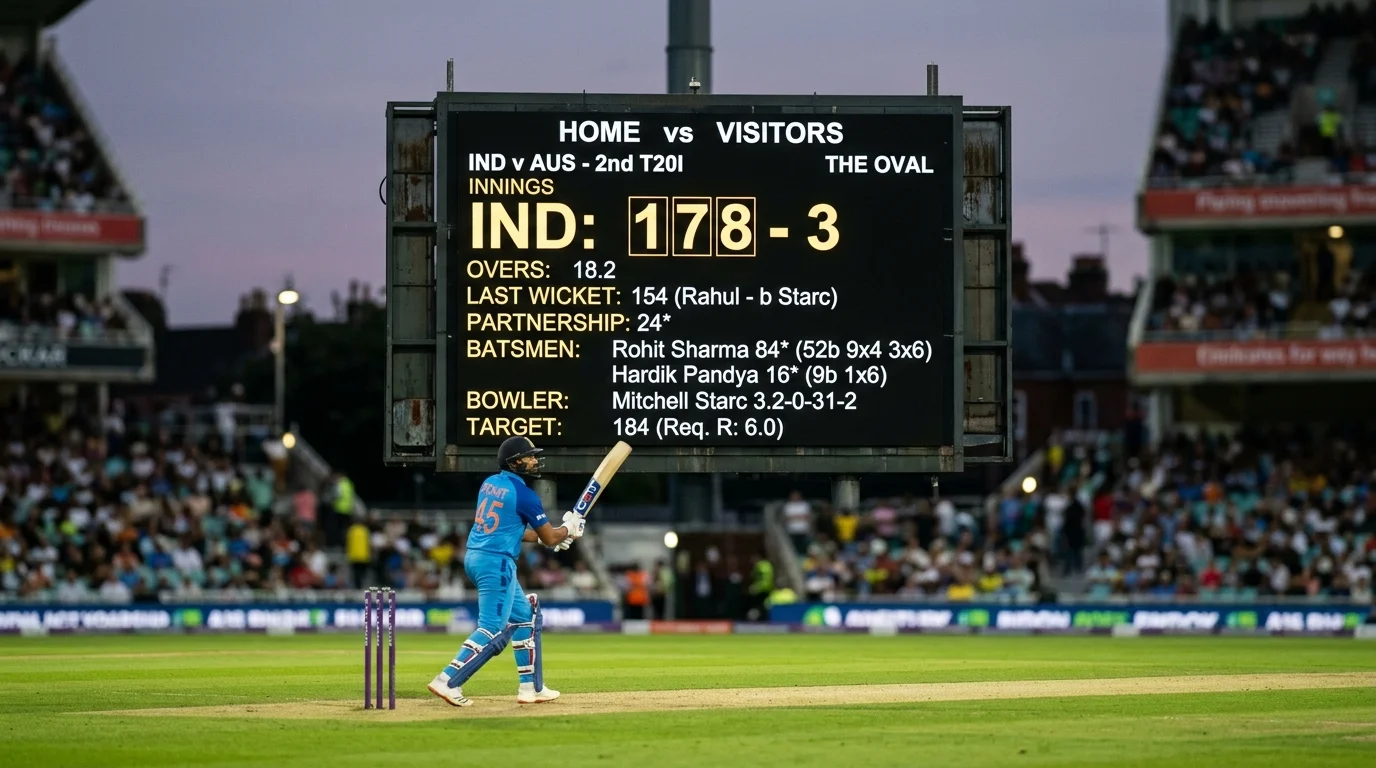 Anzeigetafel mit steigender Runzahl während eines Cricketspiels