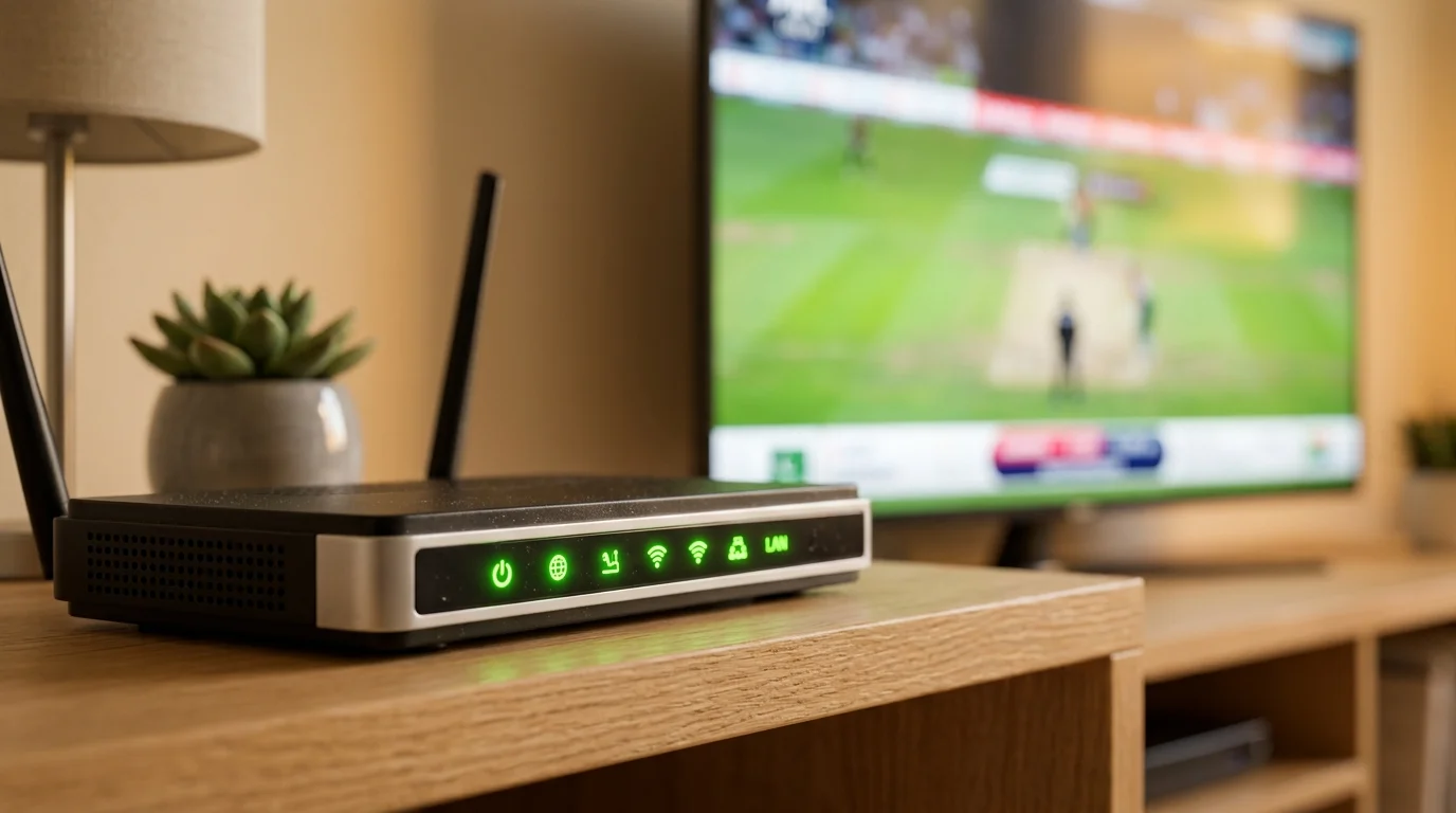 Internet-Router mit stabilen Statusleuchten für unterbrechungsfreies Cricket-Wetten