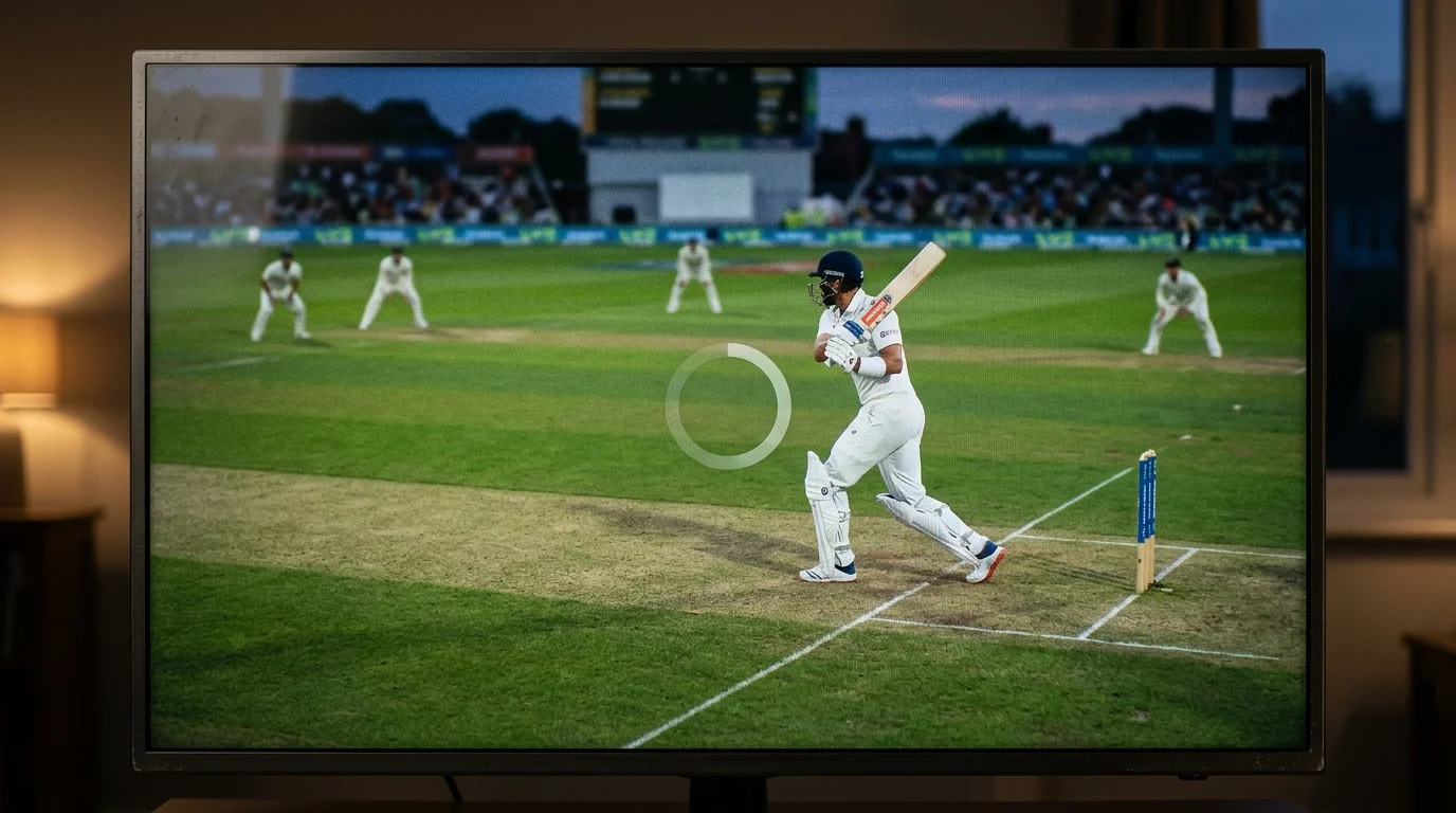 Cricket-Livestream mit sichtbarem Puffer-Symbol auf dem Bildschirm