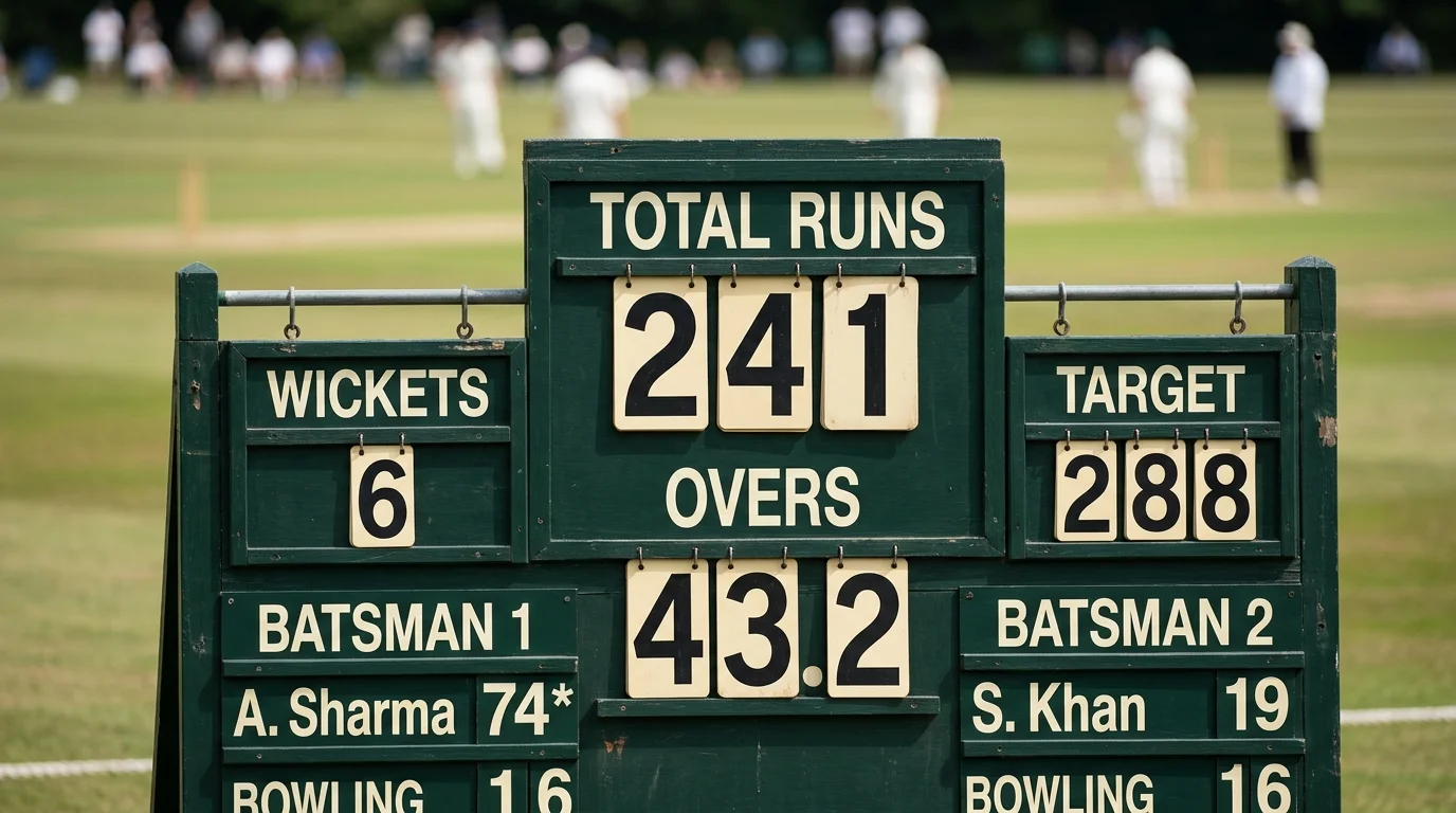 Cricket-Anzeigetafel mit Gesamtrunzahl als Basis der Over-Under-Wette