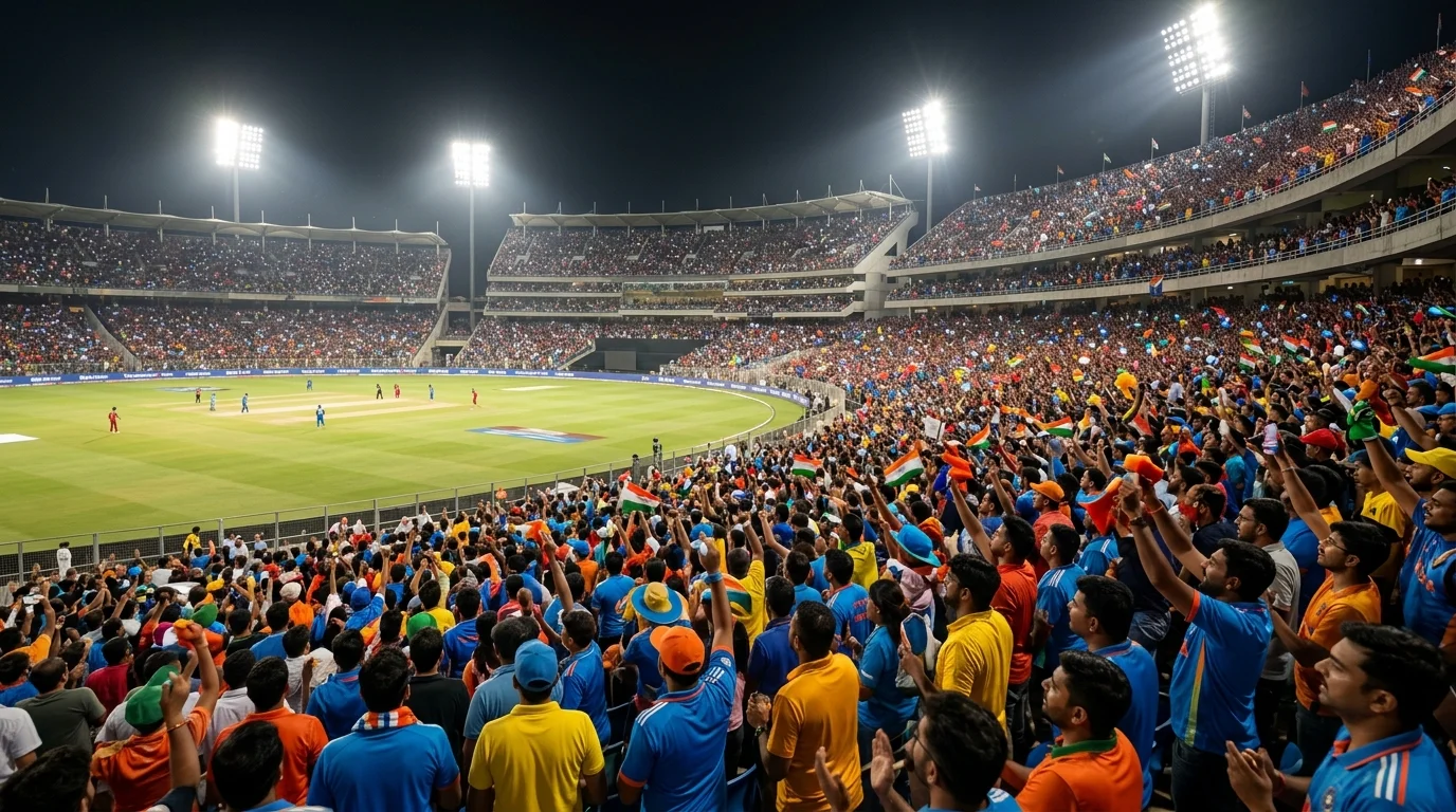 Riesige Zuschauermenge in einem Cricketstadion bei einem IPL-Spiel