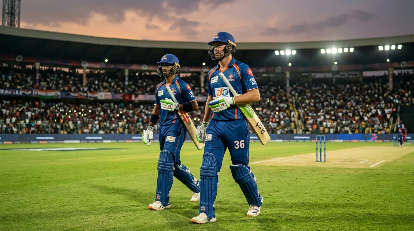Zwei Eröffnungsschlagleute betreten zu Beginn eines T20-Innings das Cricketfeld